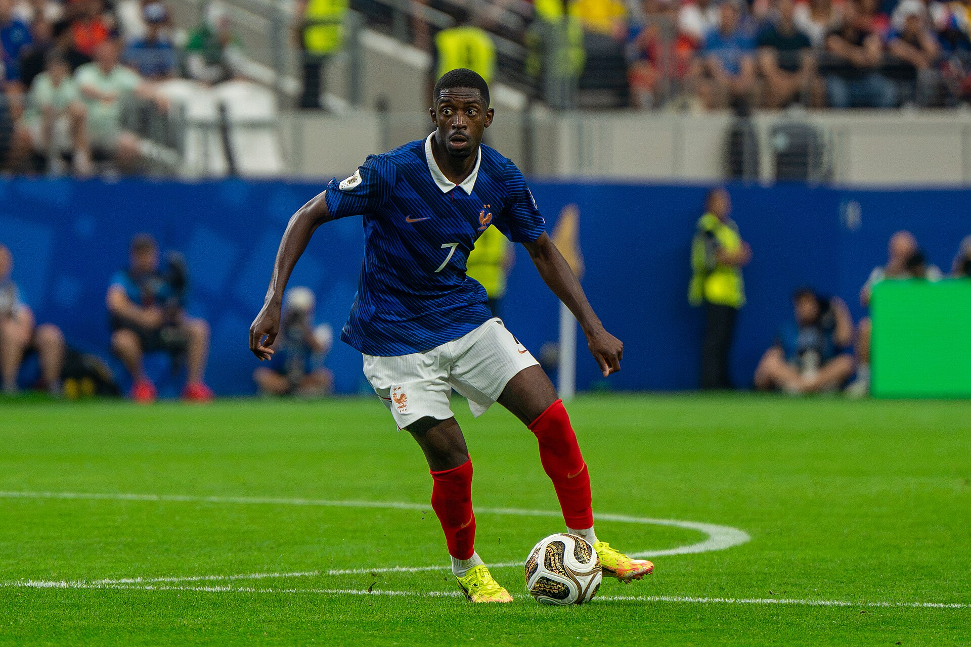 Ousmane Dembélé en acción. Foto: Bryan Berlin (CC BY-SA 4.0), julio 2026, vía Wikimedia Commons